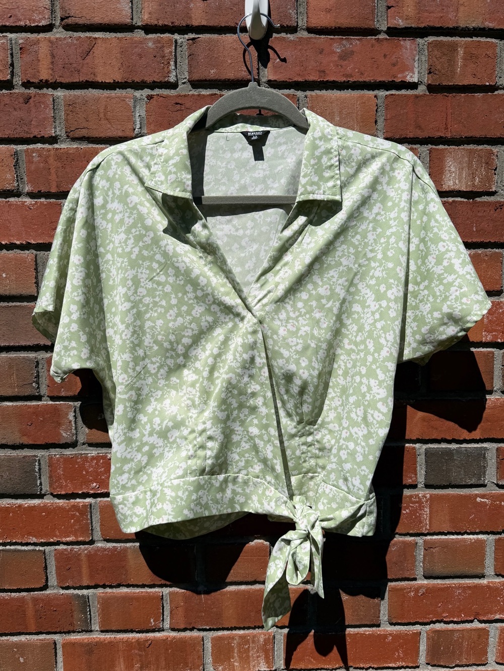 Buffalo David Bitton Light Green Floral Tie-Front Blouse